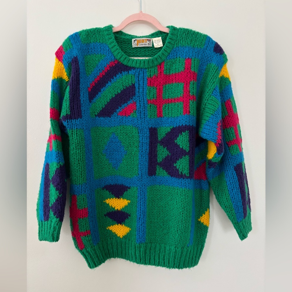 Vintage 1980s Just Cristina Funky Sweater Green Medium